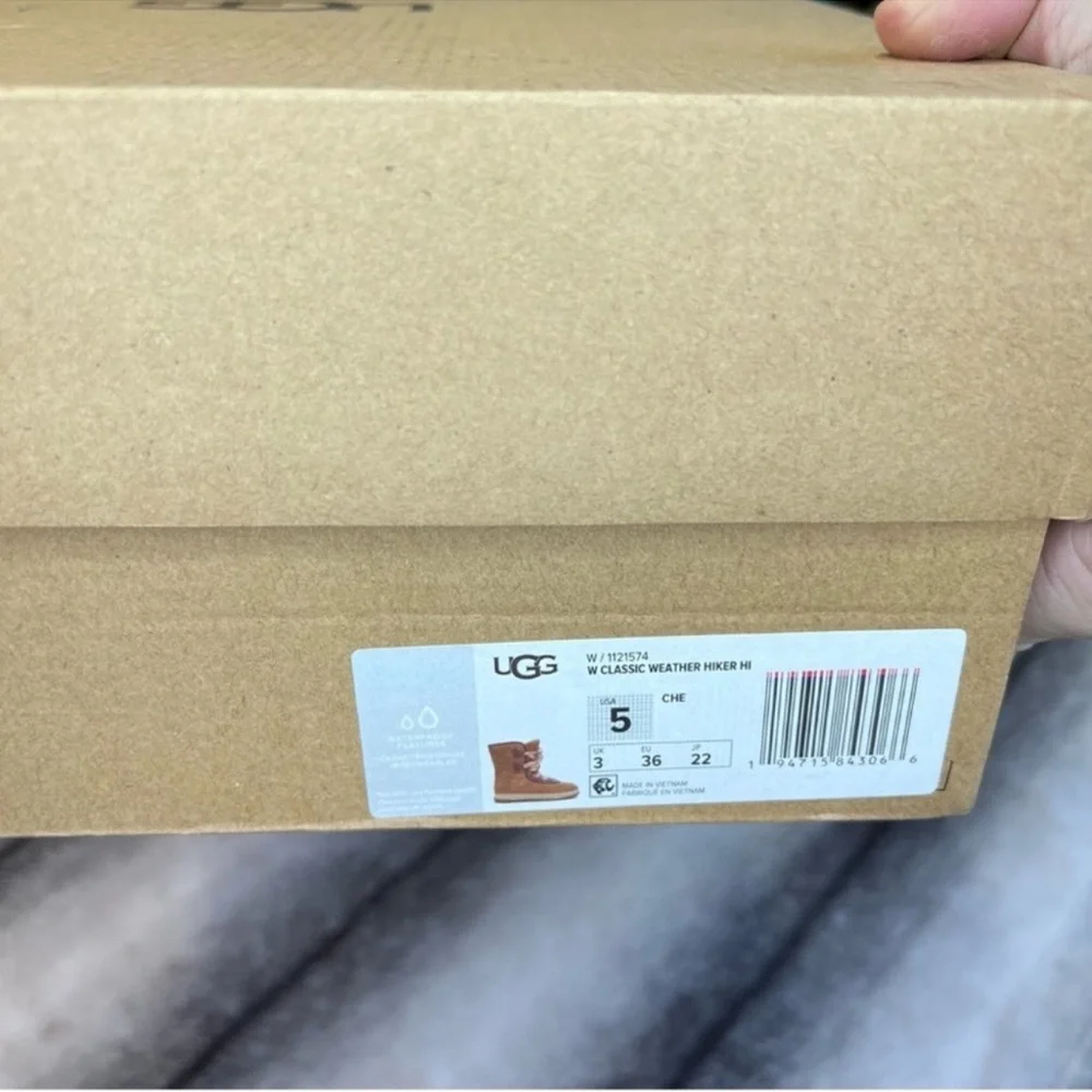 UGG Tan Suede Winter Boots with Red Trim